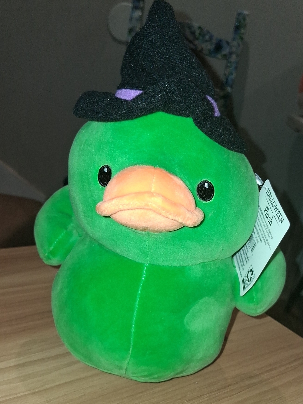 Green Plush Duck with Witch Hat - Halloween Cute Small Toy